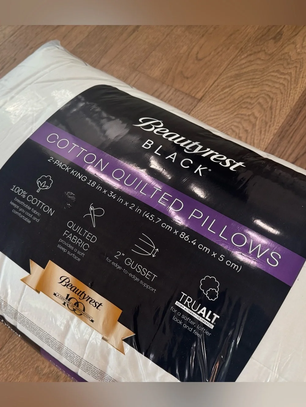 BEAUTYREST BLACK 2pk Luxurious Cooling Cotton Down Alternative Pillows